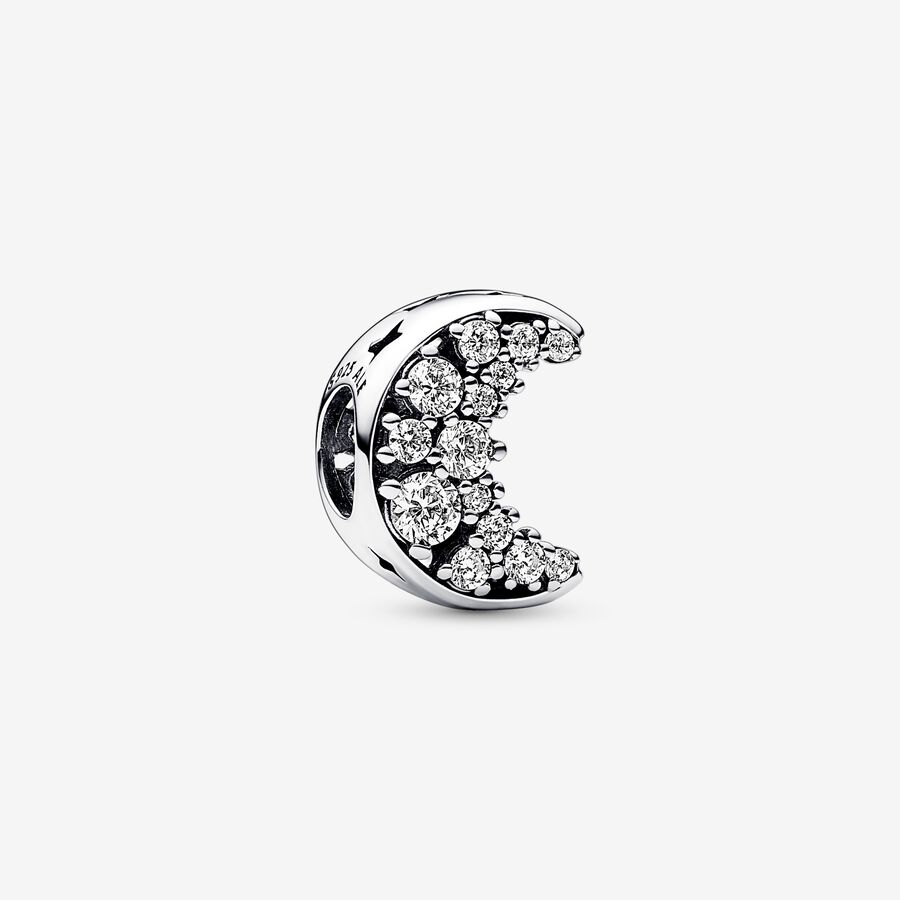 Moon sterling silver charm with clear cubic zirconia image number 0