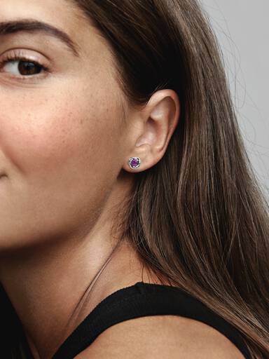 February Birthstone Eternity Circle Stud Earrings