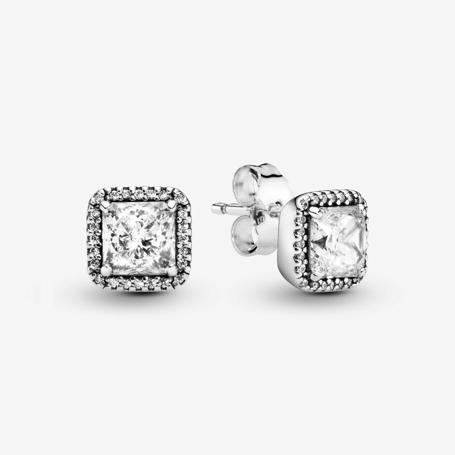 Square Sparkle Halo Stud Earrings image number 0