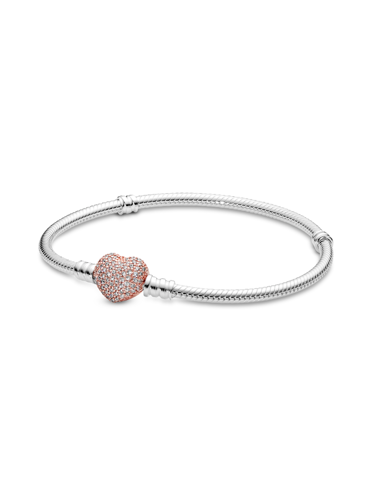 Pandora Moments Pavé Heart Clasp Snake Chain Bracelet