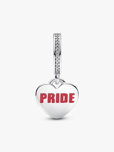 Pride rainbow heart sterling silver dangle with clear cubic zirconia, red, orange, yellow, green, blue, purple enamel
