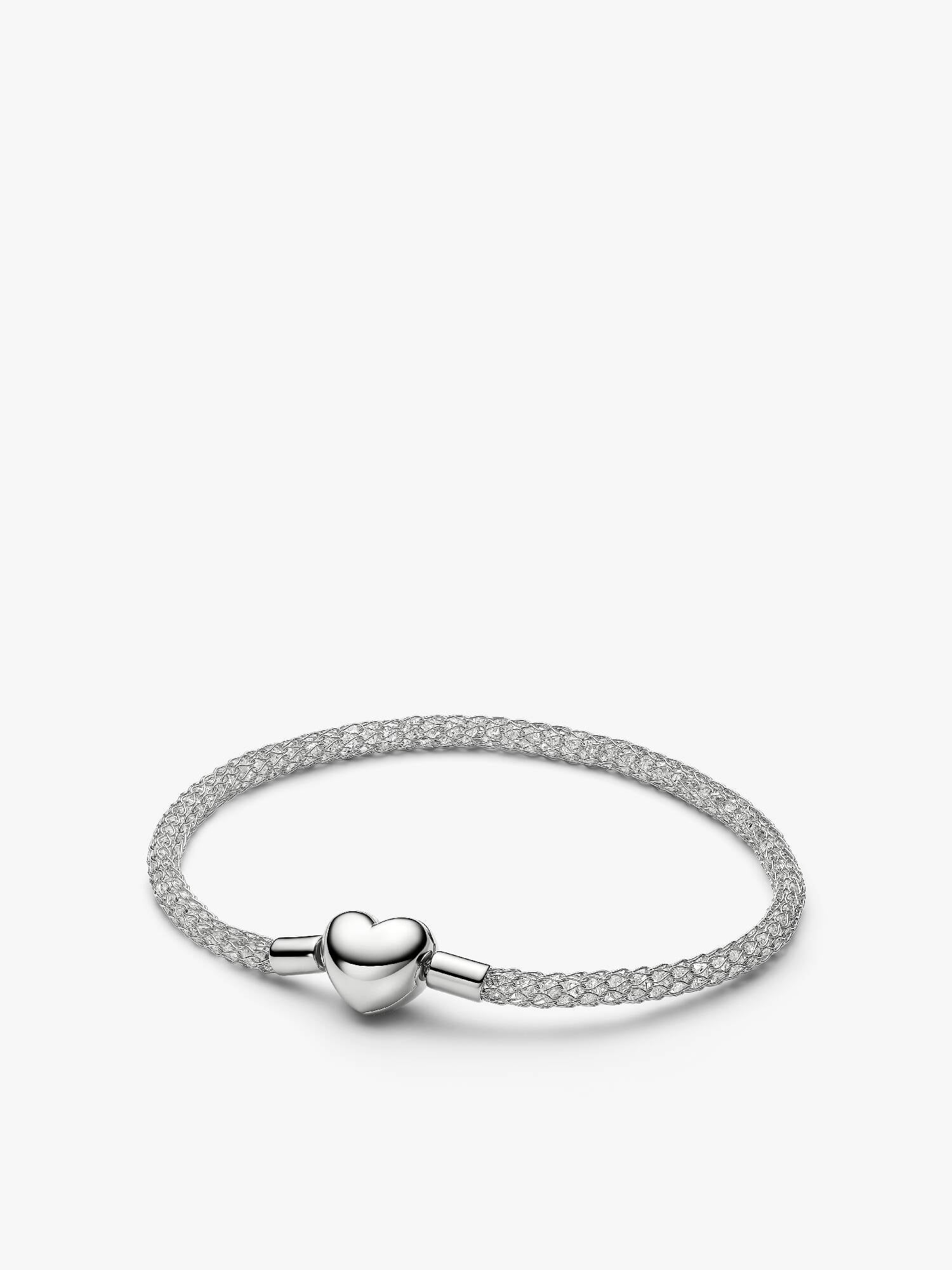 Platinum-Plated Heart Clasp Sparkling Mesh Bracelet