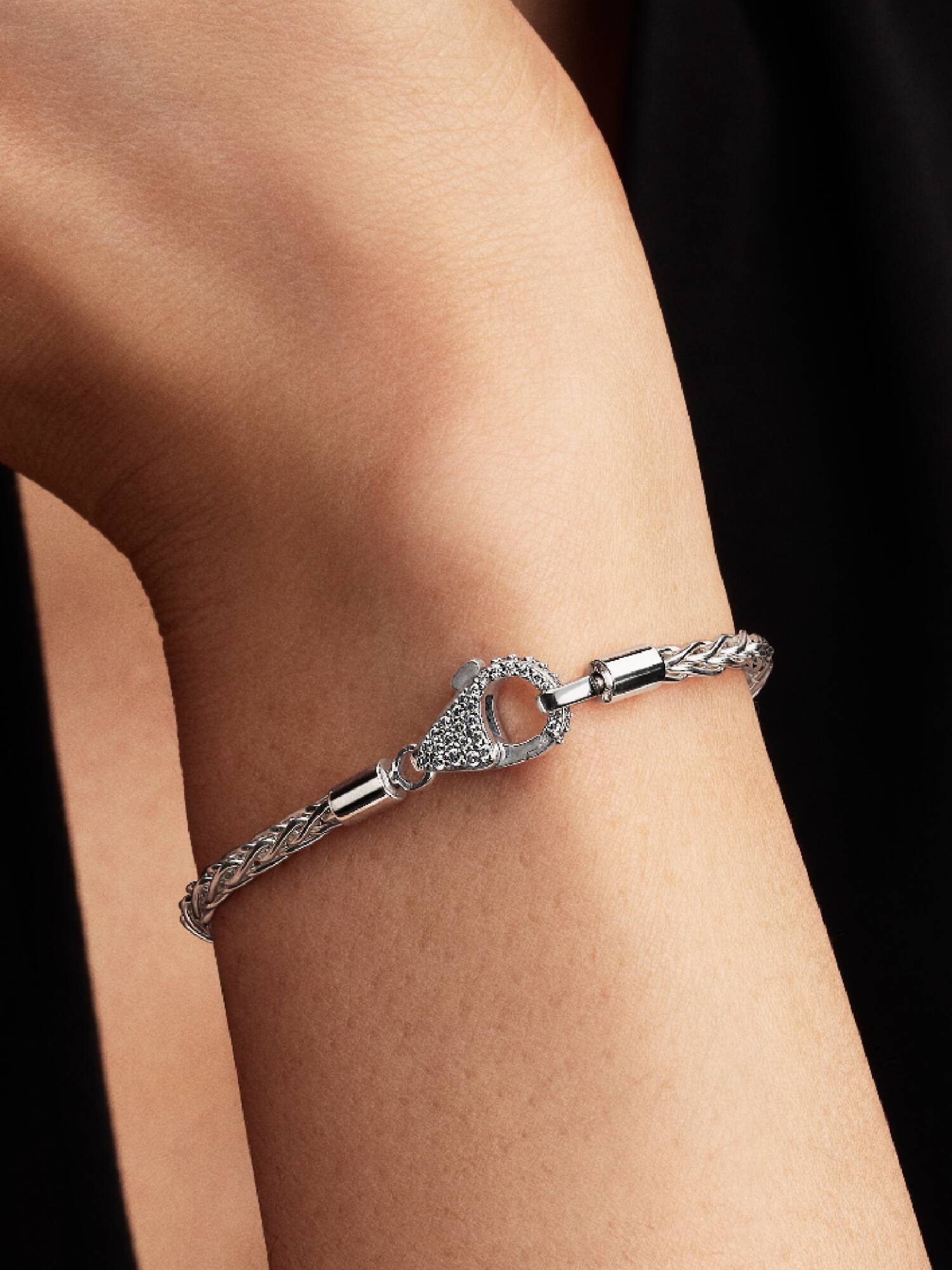 Pavé Clasp Foxtail Chain Charm Bracelet 