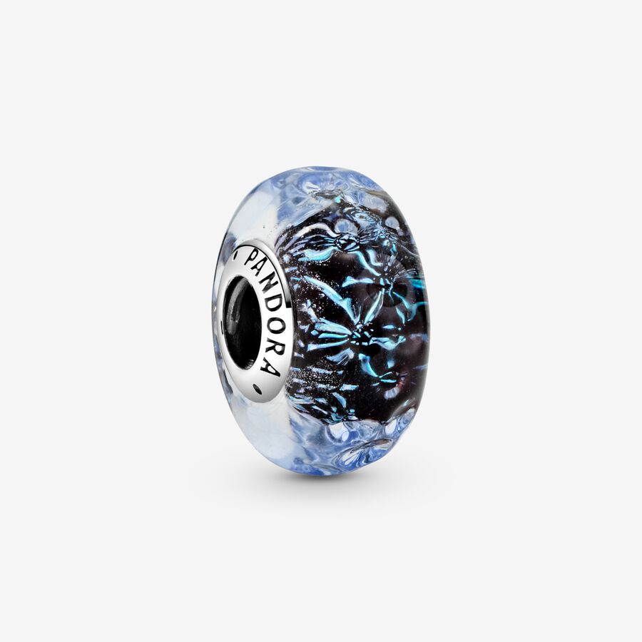Wavy Dark Blue Murano Glass Ocean Charm image number 0