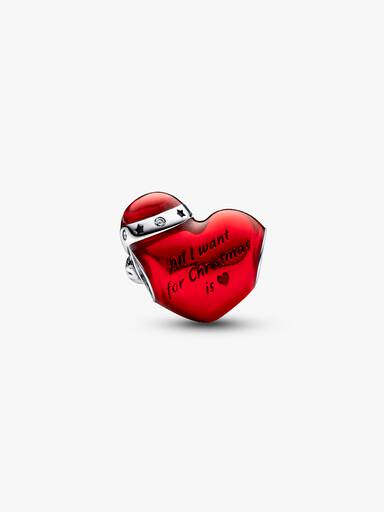 Metallic Red Christmas Heart Charm