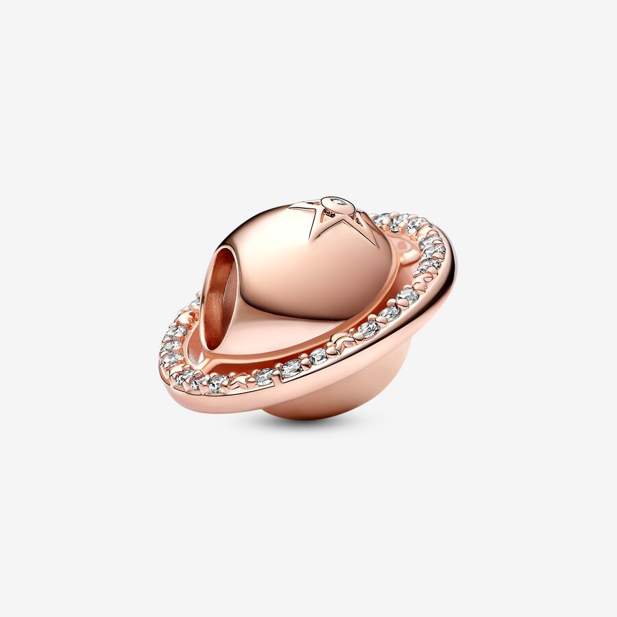 Saturn planet 14k rose gold-plated charm with clear cubic zirconia image number 0