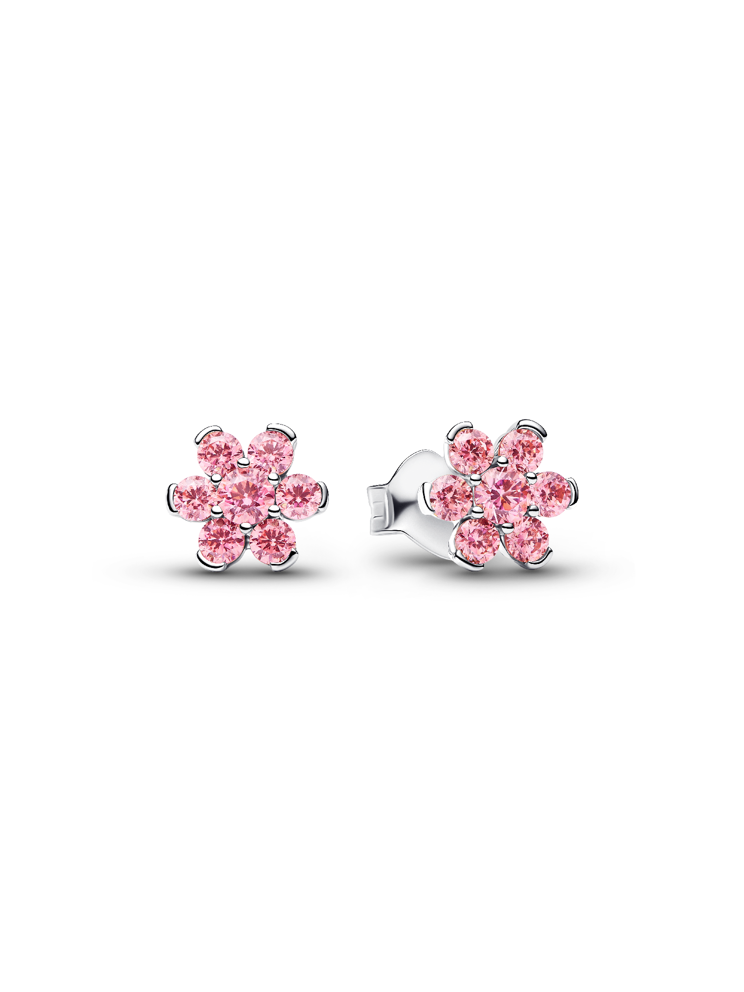 Sparkling Pink Flower Stud Earrings