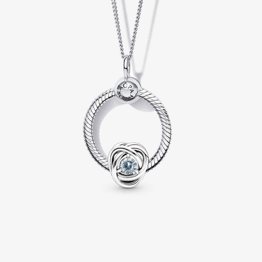 March Birthstone Eternity Circle O Pendant Set