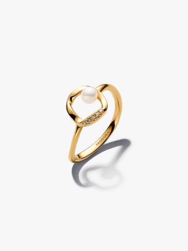 Organically Shaped Pavé Circle & Treated Freshwater Cultured Pearl Ring