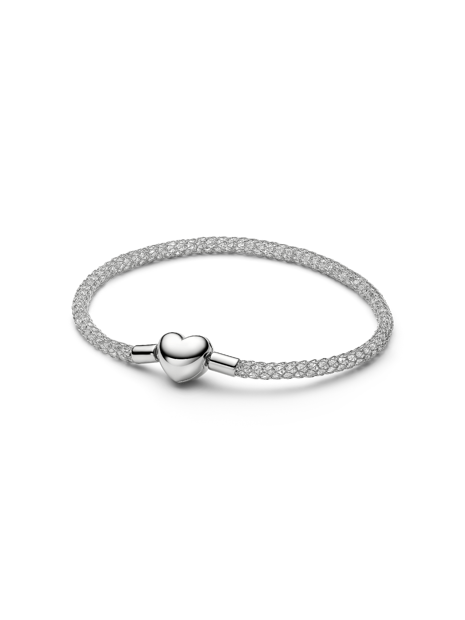 Platinum-Plated Heart Clasp Sparkling Mesh Bracelet
