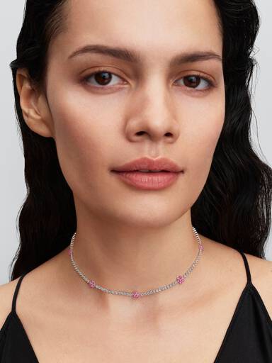 Pink Flower Tennis Necklace