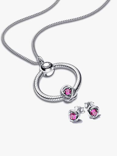 October Birthstone Eternity Circle O Pendant and Earrings Set