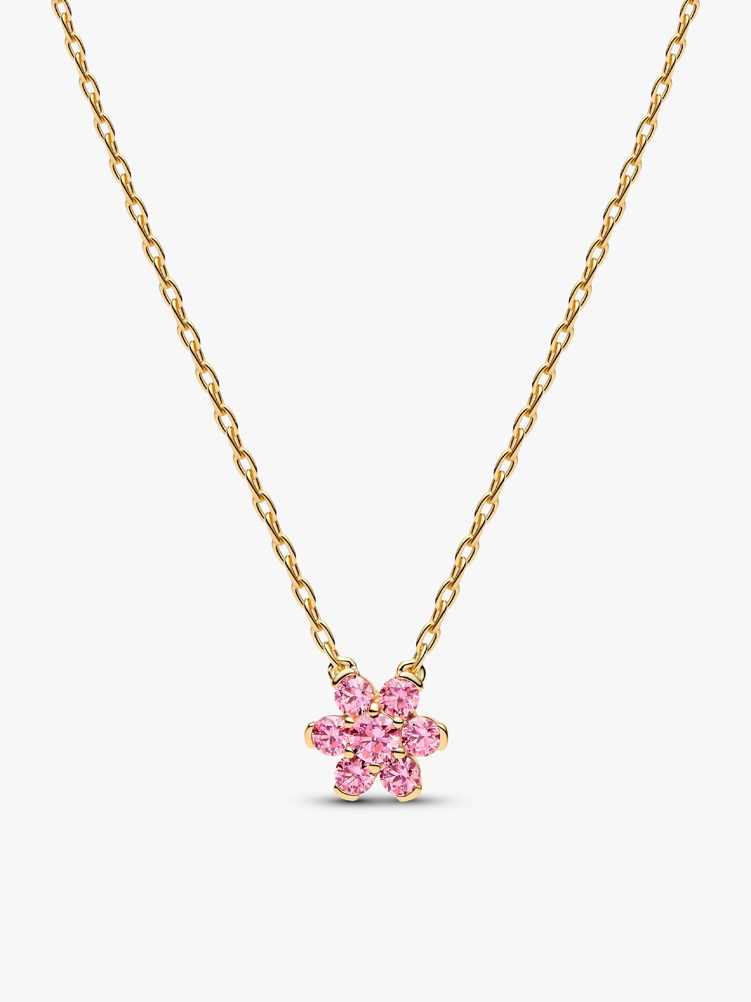 Sparkling Pink Flower Pendant Necklace