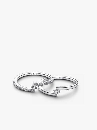 Silver Split Pavé Stackable Ring Set