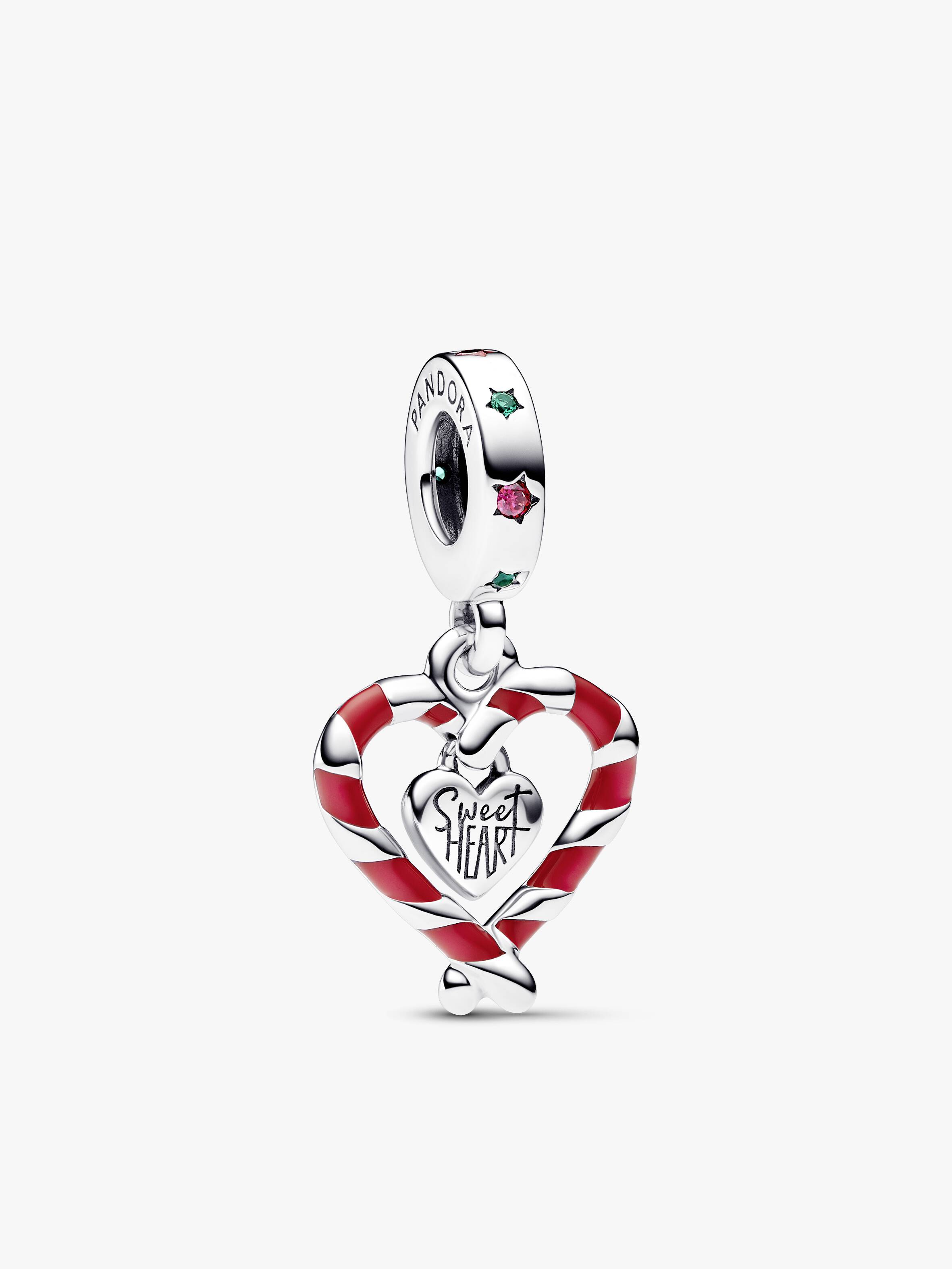 Double Candy Cane Heart Christmas Dangle Charm