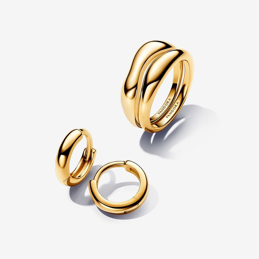 PANDORA ESSENCE 14k Gold-plated Organically Shaped Ring and Earring Gift Set   image number 0