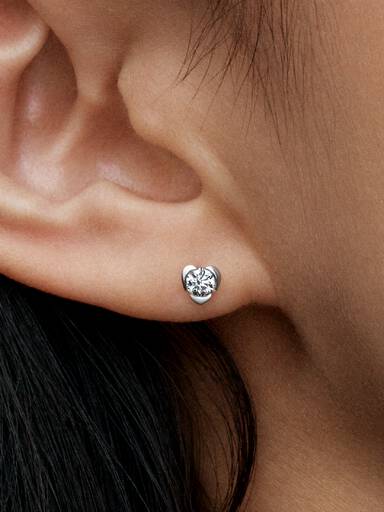 Heart sterling silver stud earrings with 0.30 ct TW G-J VS+ round brilliant excellent cut lab-grown diamond