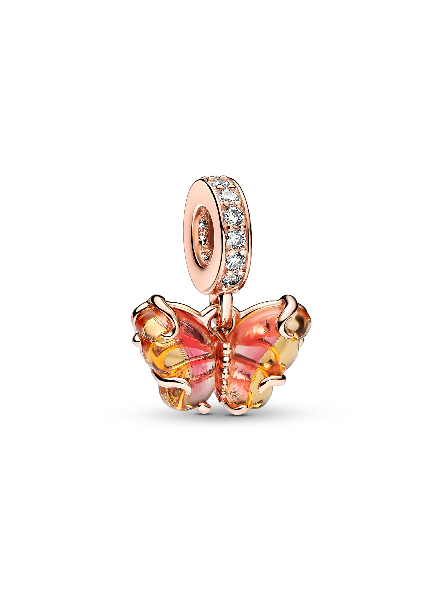 Pink & Yellow Murano Glass Butterfly Dangle Charm