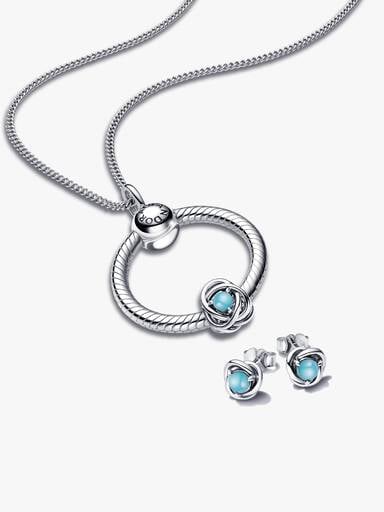 December Birthstone Eternity Circle O Pendant and Earrings Set