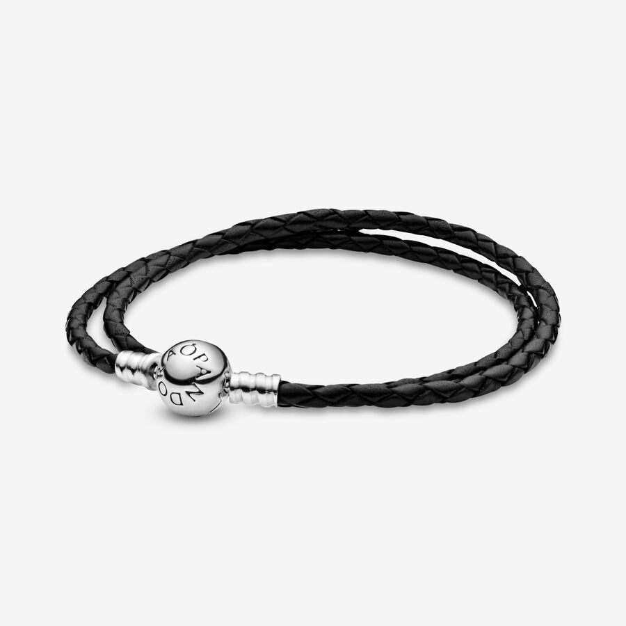 Pandora Moments Double Black Leather Bracelet image number 0