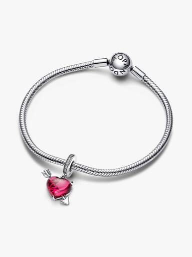 Red Heart & Arrow Murano Glass Dangle Charm