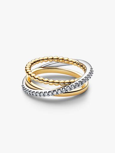 Crossover Beads & Pavé Triple Band Ring