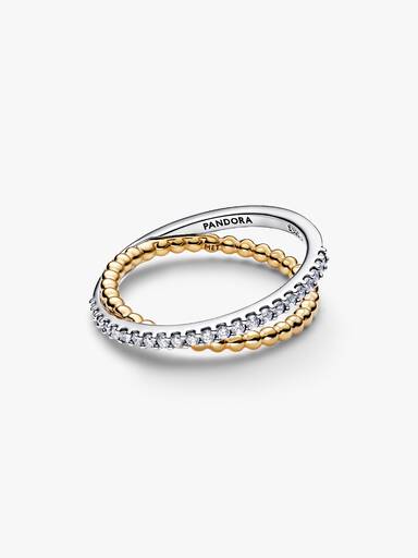 Crossover Beads & Pavé Double Band Ring